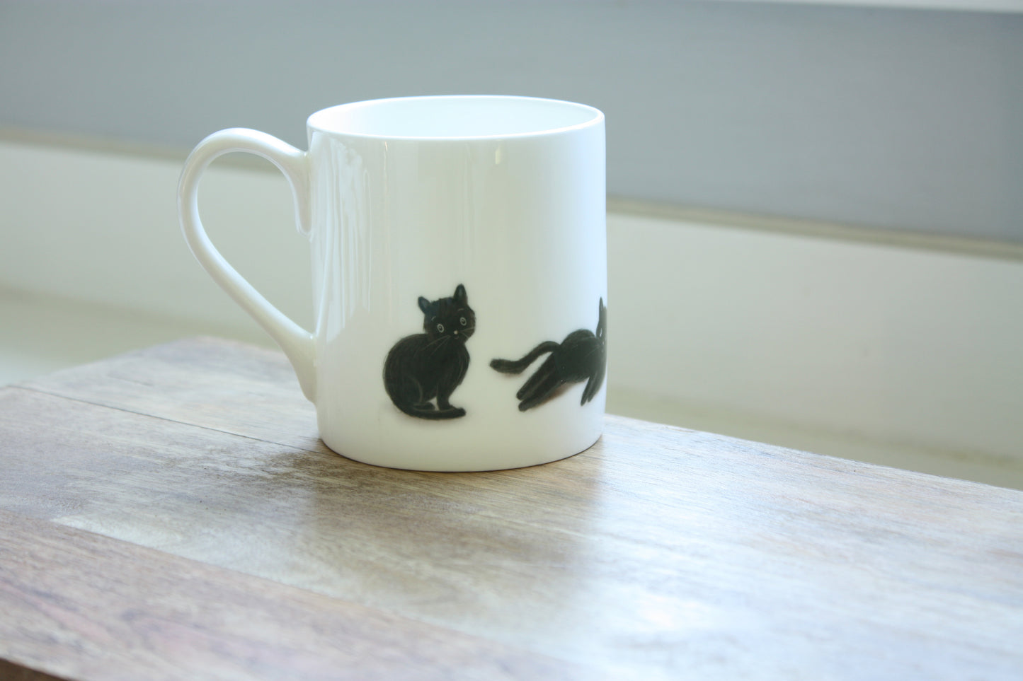 Black Cats Illustrated Bone China Mug (Double Sided)