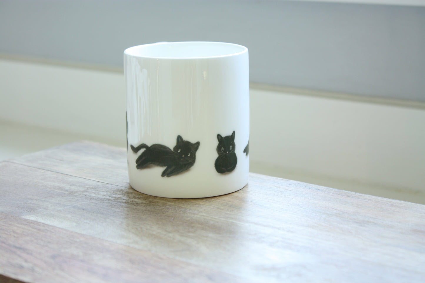 Black Cats Illustrated Bone China Mug (Double Sided)