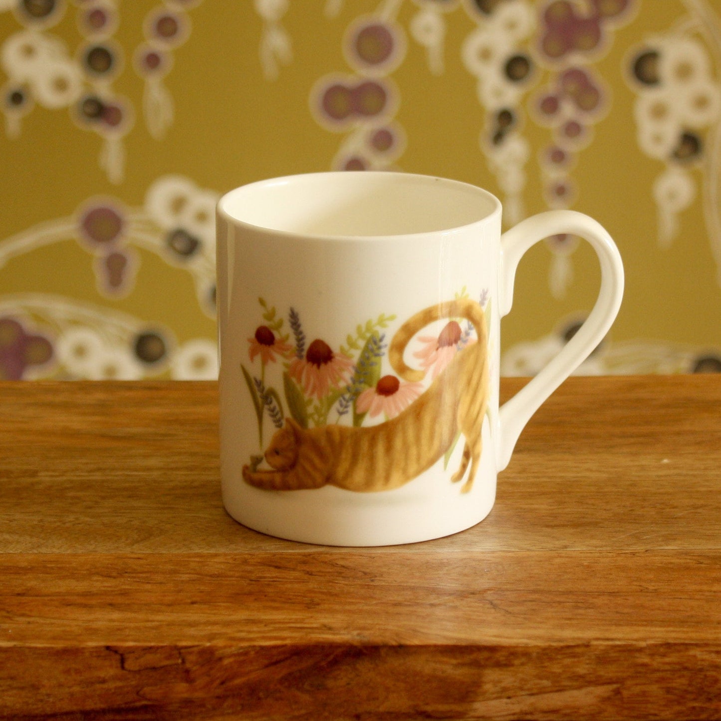 Ginger cat mug, bone china mug (double sided), cat design, new home, gift, flowers