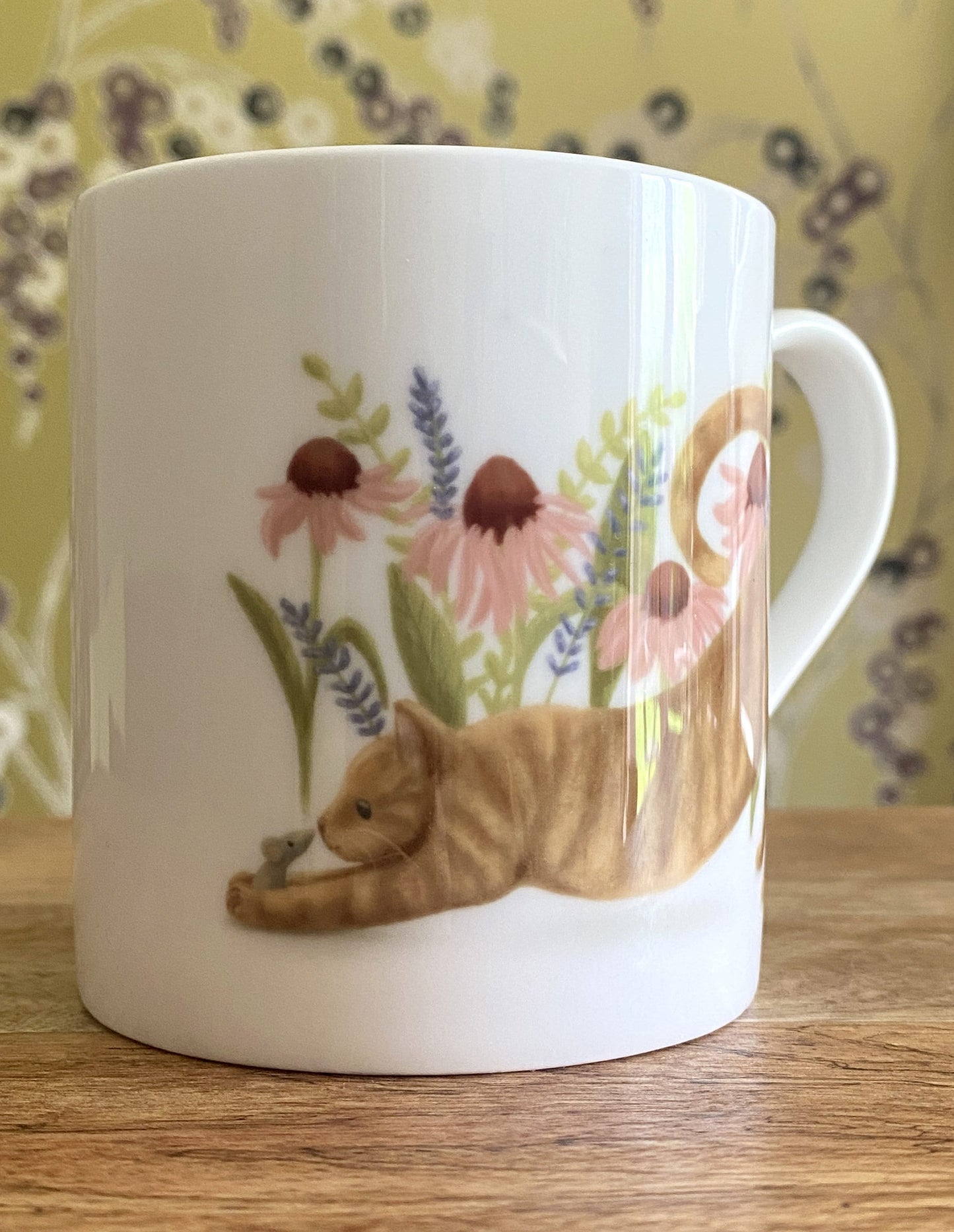 Ginger cat mug, bone china mug (double sided), cat design, new home, gift, flowers