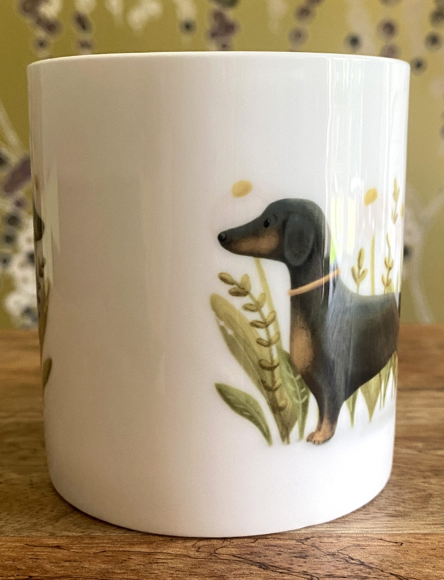 Sausage dog mug, daschund mug, bone china mug (double sided), dog lover gift, new home, gift, flowers